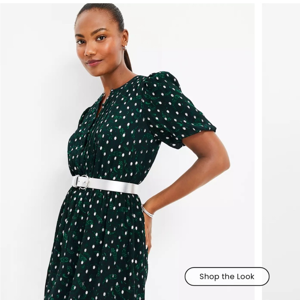 LOFT Dark Green Polka Dot Midi Dress